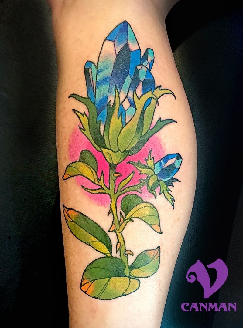 Calf Diamond Flower Tattoo