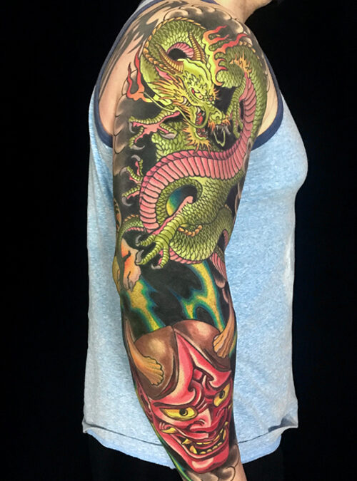 Blackwork Dragon & Cherry Blossom Tattoo By Artist Rene Cristobal - Iron  Palm Tattoos & Body Piercing
