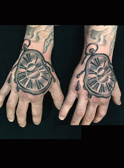 Black and Grey Clock Tattoo
