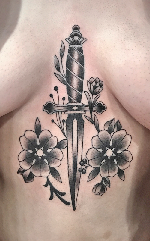 Sternum dagger from  Whiskey Lane Tattoo Co  Facebook