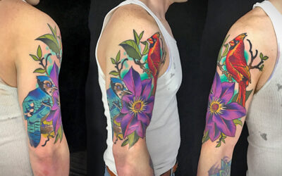 Birds and flowers tattoo