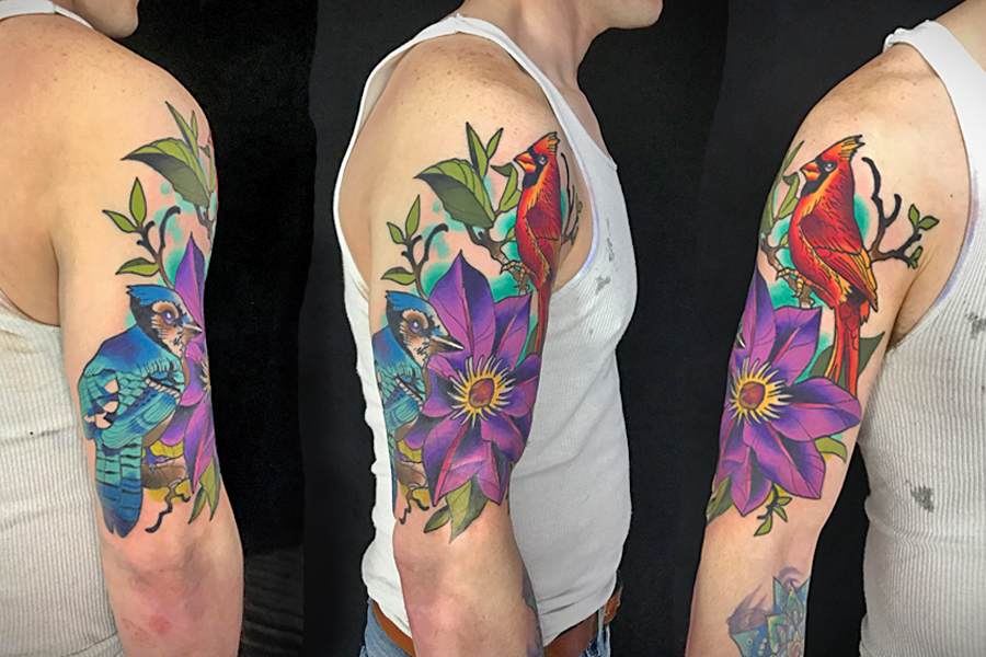 Birds and flowers tattoo