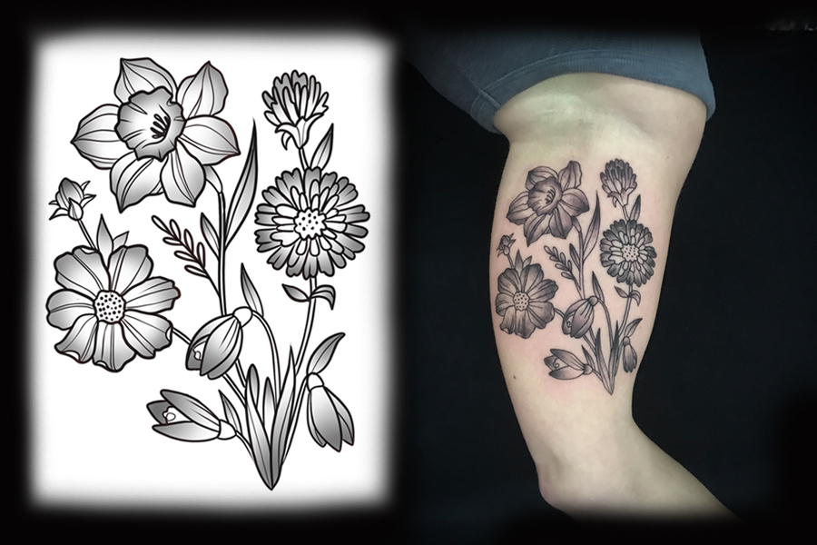 Minimalist Tattoo Half Moon Flower Line Art Herb and Leaves Stock Vector -  Illustration of plant, flourishes: 195022704