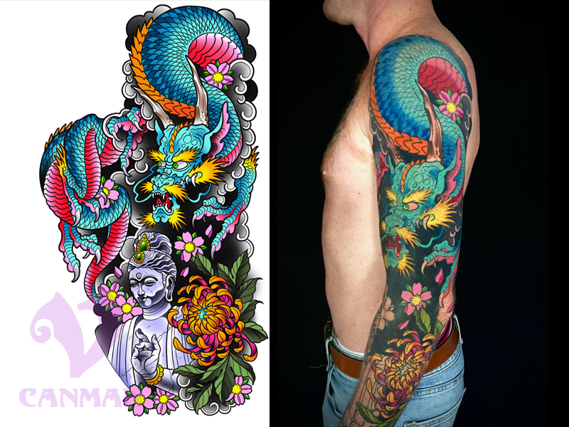 Japanese Tattoo Sleeve colored by T3hSpoon on DeviantArt
