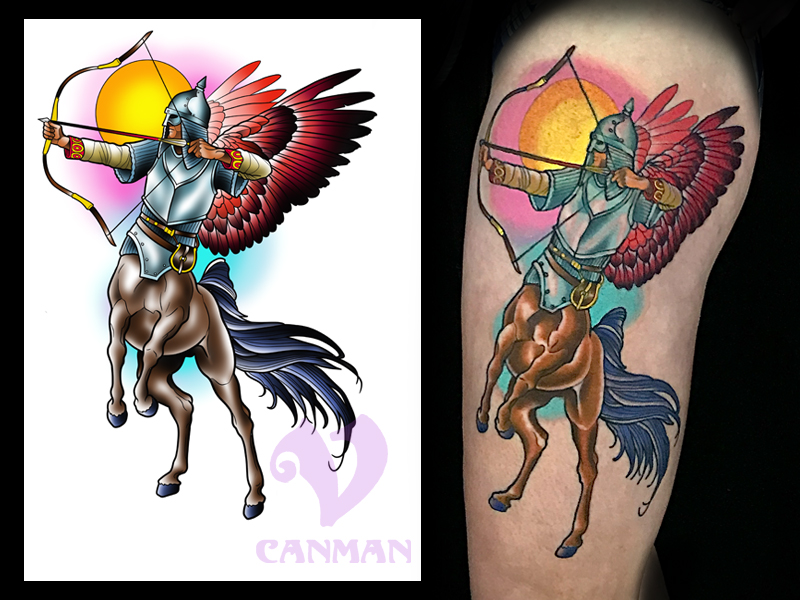 Natalia Tattoo Studio - Centaur Sagittarius Zodiac sign for a lady By  Natalia MacLean #unique_tattoo1 #tattoo #unique_tattoo1k #bishoprotary  #tattoosketch #ink #bodyart #mississauga #toronto #centaur #sagittarius  #zodiac | Facebook