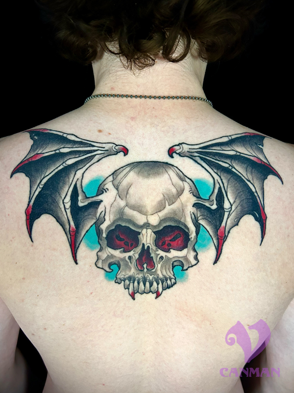 Great Black 3D Skull With Wings Back Tattoo Design For Men – Truetattoos