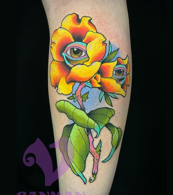 Trippy flower tattoo