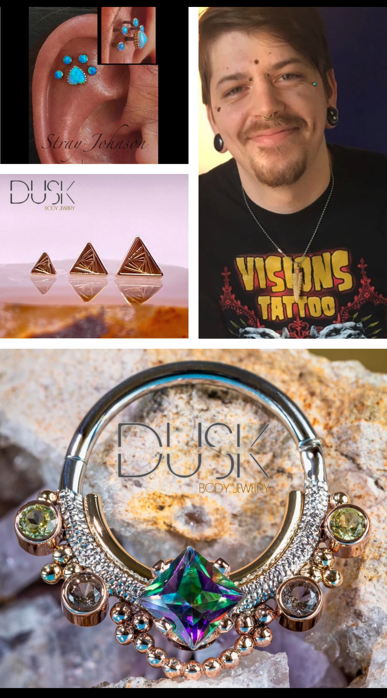 Stray showcasing unique piercings and handcrafted jewelry from Dusk Jewelry at an exclusive pop-up event